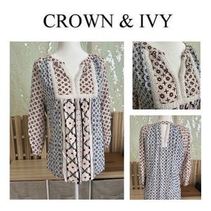 Crown & Ivy Women’s Patterned Lace Top - Women’s Small? - Light Colors
